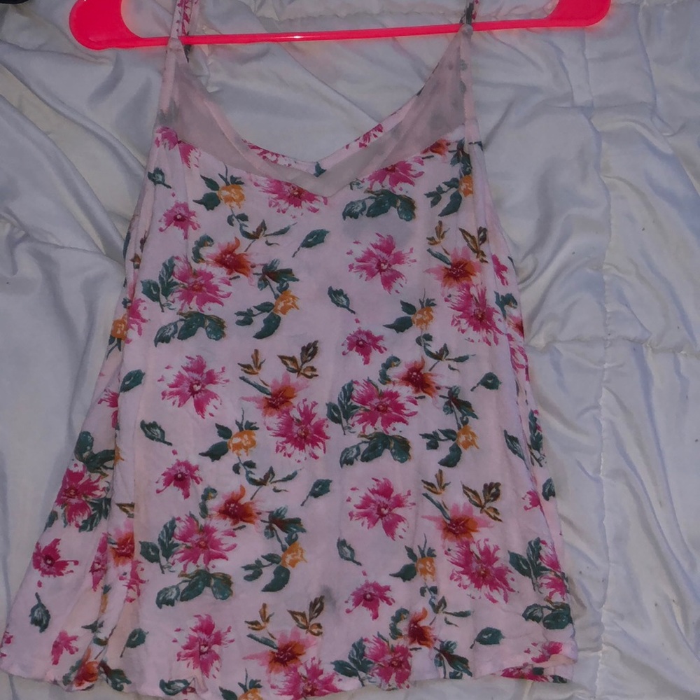 Light Pink Floral Tank Top (Aqua)